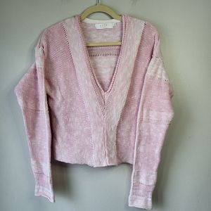 Astr the label long sleeve deep V-neck barbiecore pink cable knit sweater Sz S